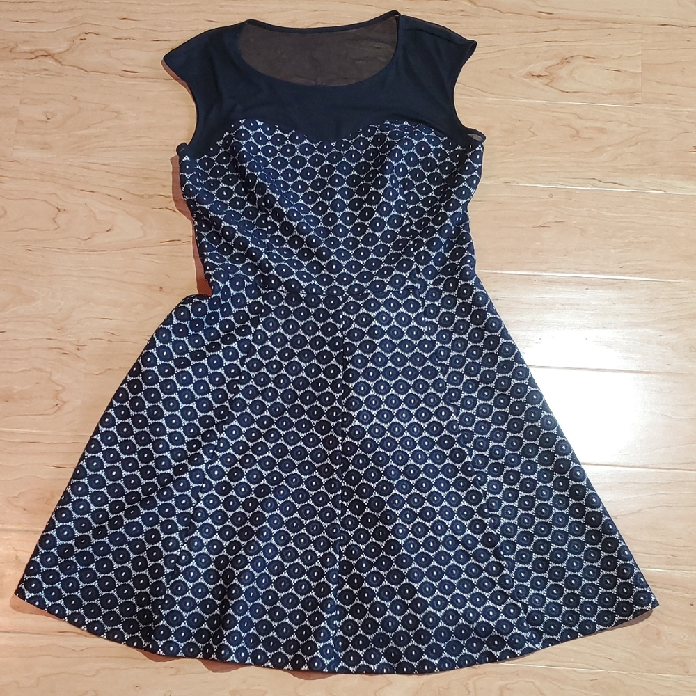 Enfocus Elegant Navy Blue Patterned Dress